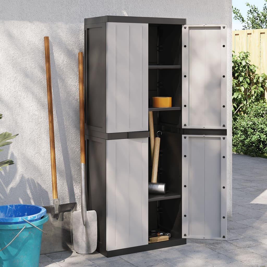 ShGaxin Armoire de rangement extérieure en polypropylène gris et noir 65 x 37 x 165 cm, armoire extérieure de jardin, meubles de jardin extérieur - 364201
