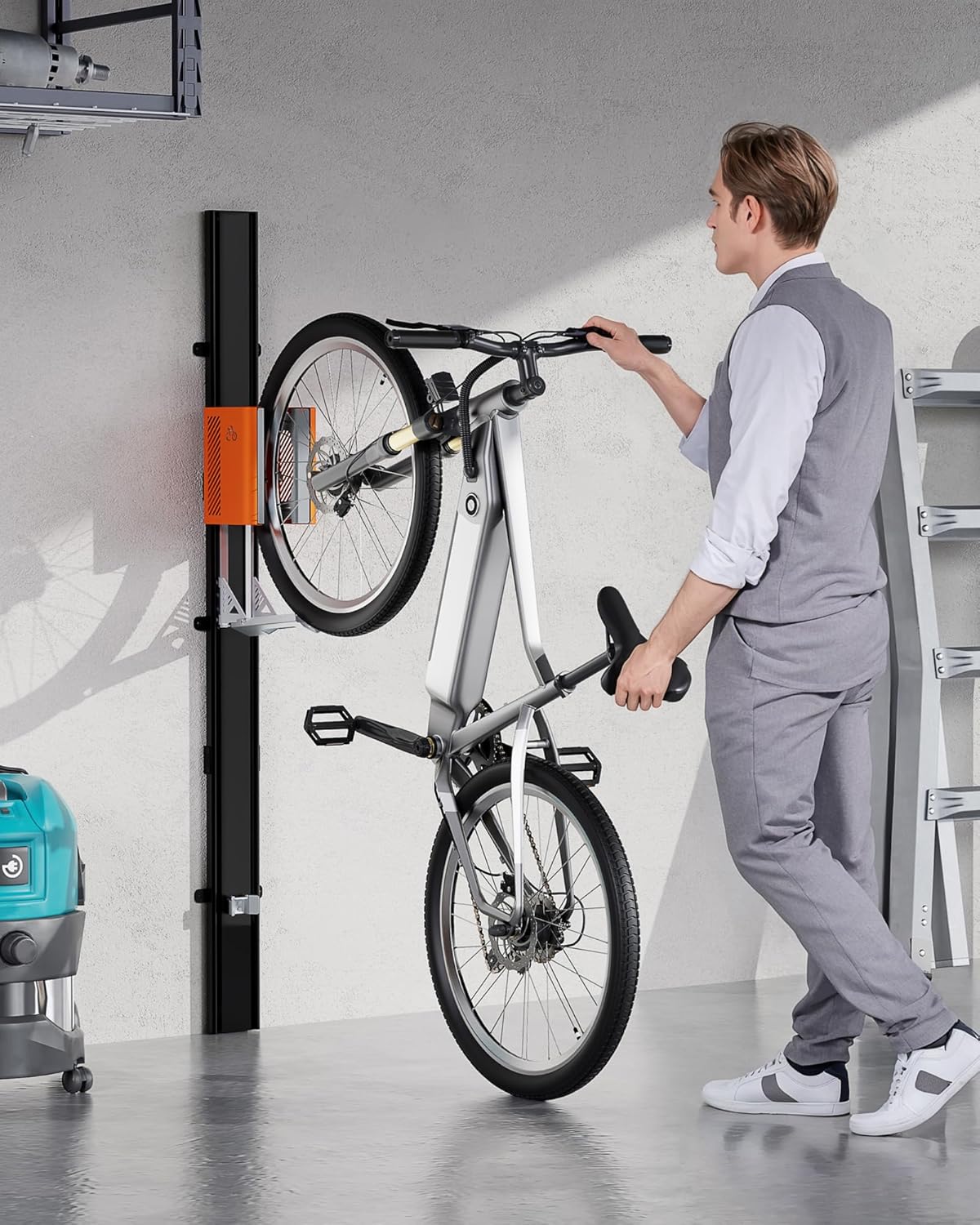 monTEK Porte-vélo automatique – Porte-vélo vertical pour vélos lourds (jusqu’à 32 kg) – Montage simple, support mural peu encombrant pour garage, remise, appartement – Pour pneus 24-29", vélos