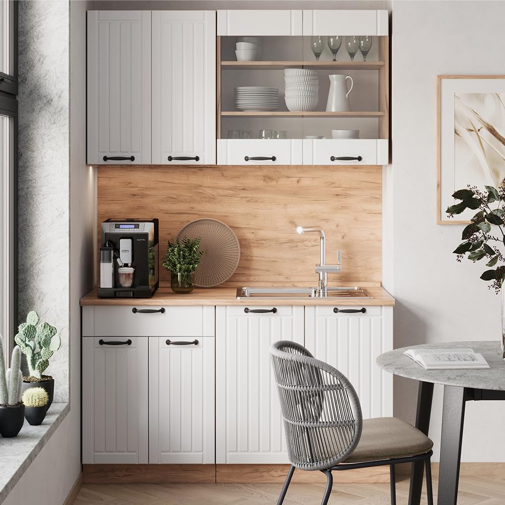 Vicco Cuisine Fame-Line, Blanc Campagne, 140cm, PT Anthracite