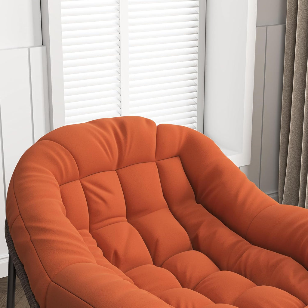 belupai Fauteuil à bascule en forme d'œuf en osier avec rembourré, cadre en métal, pour extérieur et intérieur, jusqu'à 113 kg orange