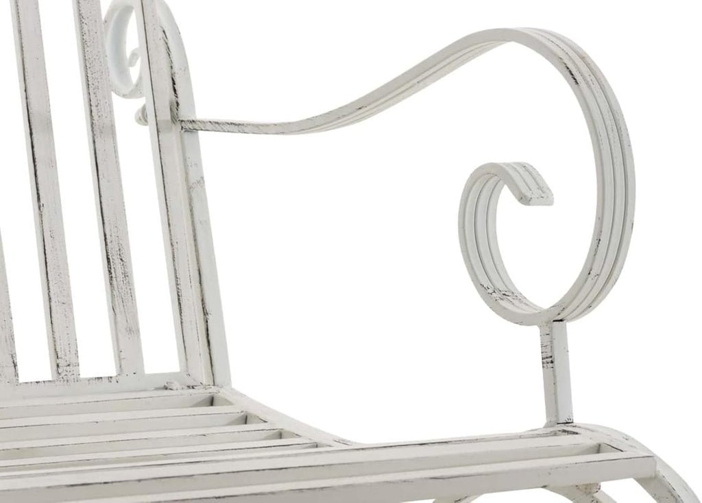 CLP Lot De 2 Fauteuils A Bascule en Fer Forgé Smilla I Rocking-Chair D'Extérieur avec Dossier Haut Et Accoudoirs, Couleur:Blanc Antique