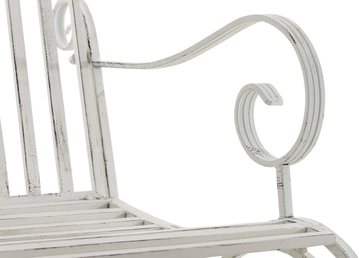 CLP Lot De 2 Fauteuils A Bascule en Fer Forgé Smilla I Rocking-Chair D'Extérieur avec Dossier Haut Et Accoudoirs, Couleur:Blanc Antique