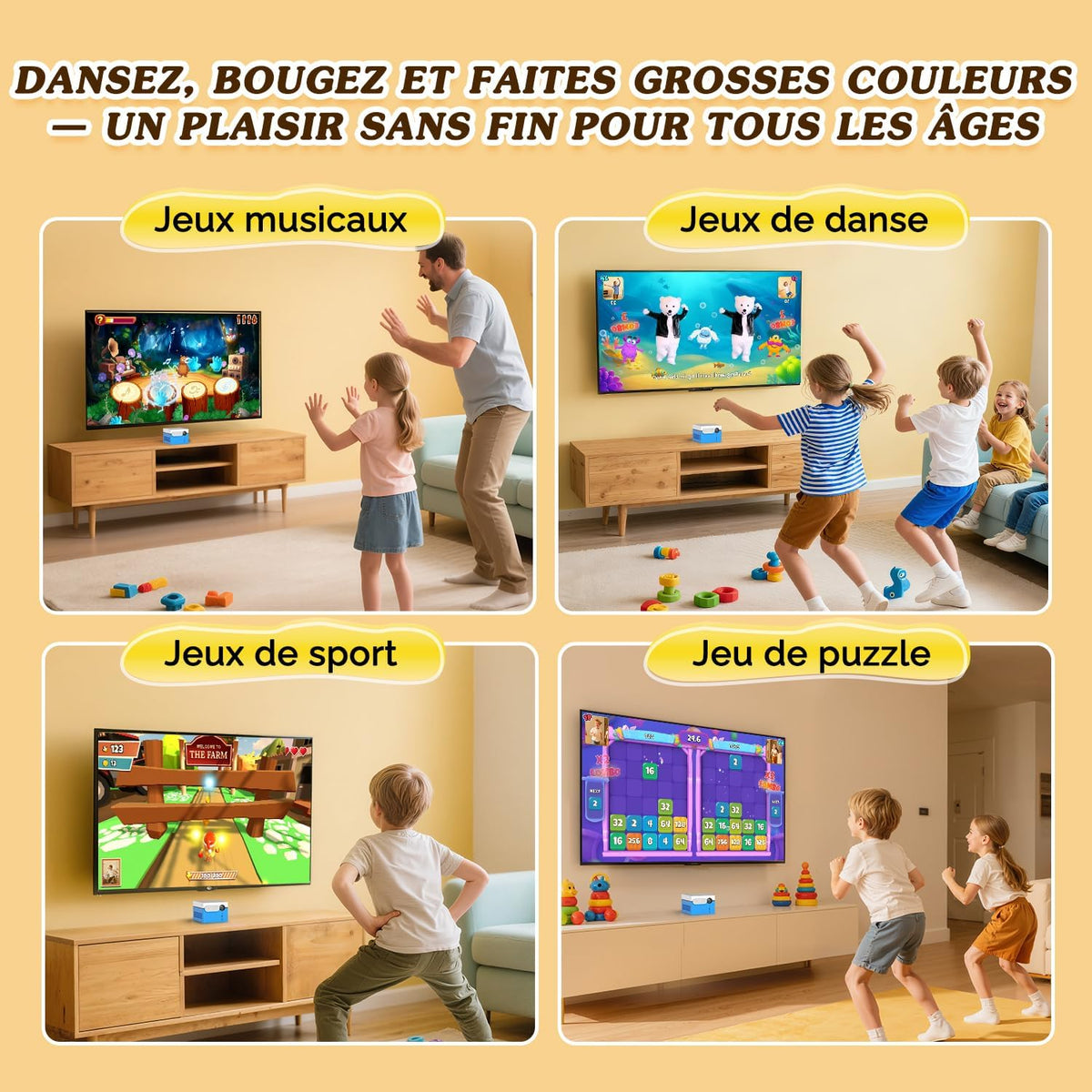 KINHANK MotionX - Console de Jeu à détection de Mouvement,Système de jeu vidéo physique interactif parent-enfant,sans Manette/mises à Jour Continues/sans abonnement,Jouet Cadeau pour Enfants dès 3 Ans