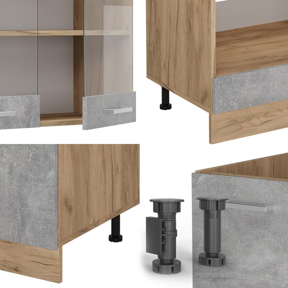 Vicco Cuisine en Angle R-Line, Béton/Force d'or Chêne, 227x287cm, PT Anthracite