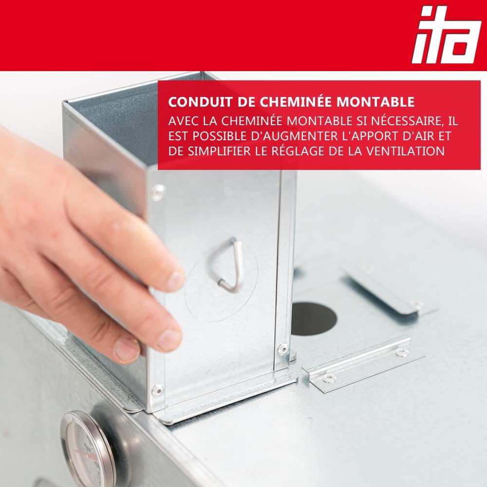 ITA Fumoir Électrique 7012 - Set Smoker avec Chauffage, générateur de fumée - Armoire avec fenêtre & cheminée - Acier allié - Qualité UE, Direct Fabricant - 81 cm avec 3 Niveaux