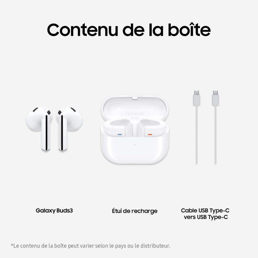 Buds3, Écouteurs sans Fil, Réduction Active de Bruit, Bluetooth, Blanc, Audio 360, AI, Chargeur Secteur Inclus, (Version FR)