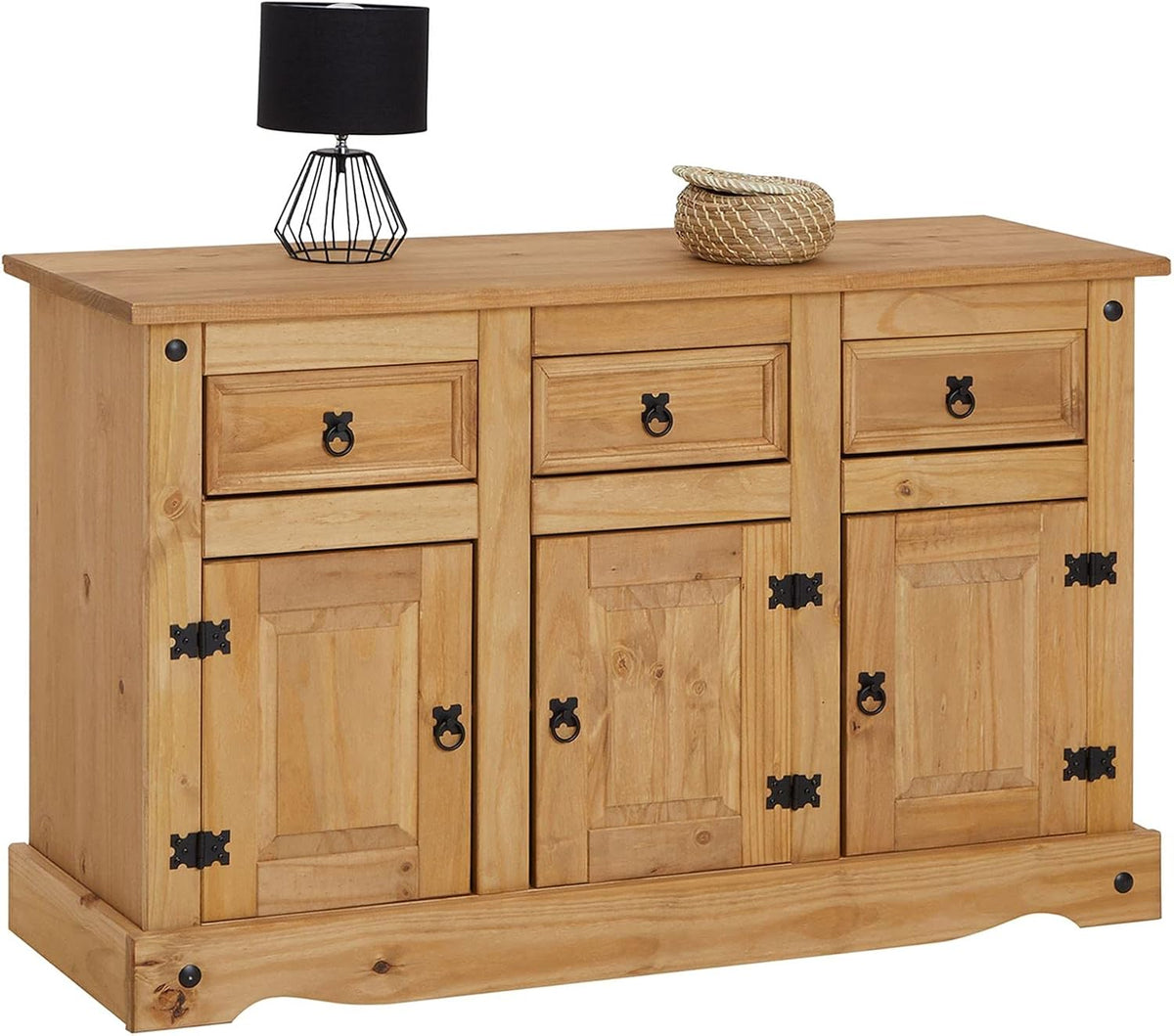IDIMEX Buffet Salsa Commode bahut vaisselier en Bois Style Mexicain avec 3 Portes battantes et 3 tiroirs, en pin Massif Finition teintée/cirée