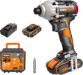 WORX Visseuse à Choc sans Fil Brushless 20V WX261, Légère et puissante 260Nm, 3000 tr/min, mandrin 6,35 mm HEX, 3 Vitesses, crochet et embout de vissage, livrée avec Batterie et Chargeur