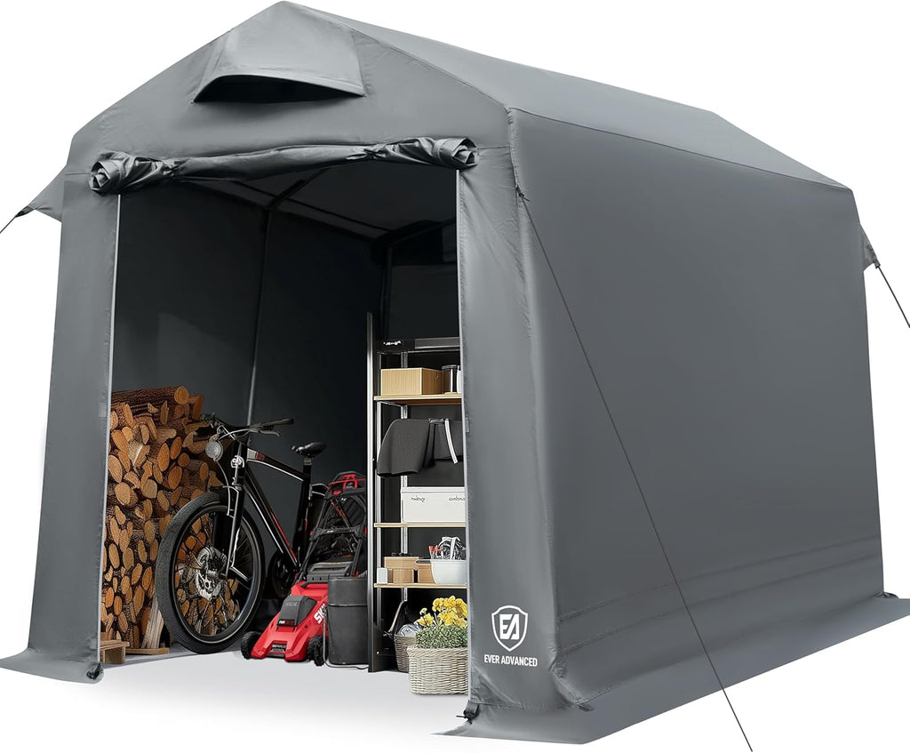 EVER ADVANCED Abri de Jardin 9.8m³ Tente de Stockage 190x230x225cm, Abri de Jardin étanche avec 2 Ouvertures d'aération, Garage à vélos abri de vélo Garage de Rangement abri Tout Usage, Gris