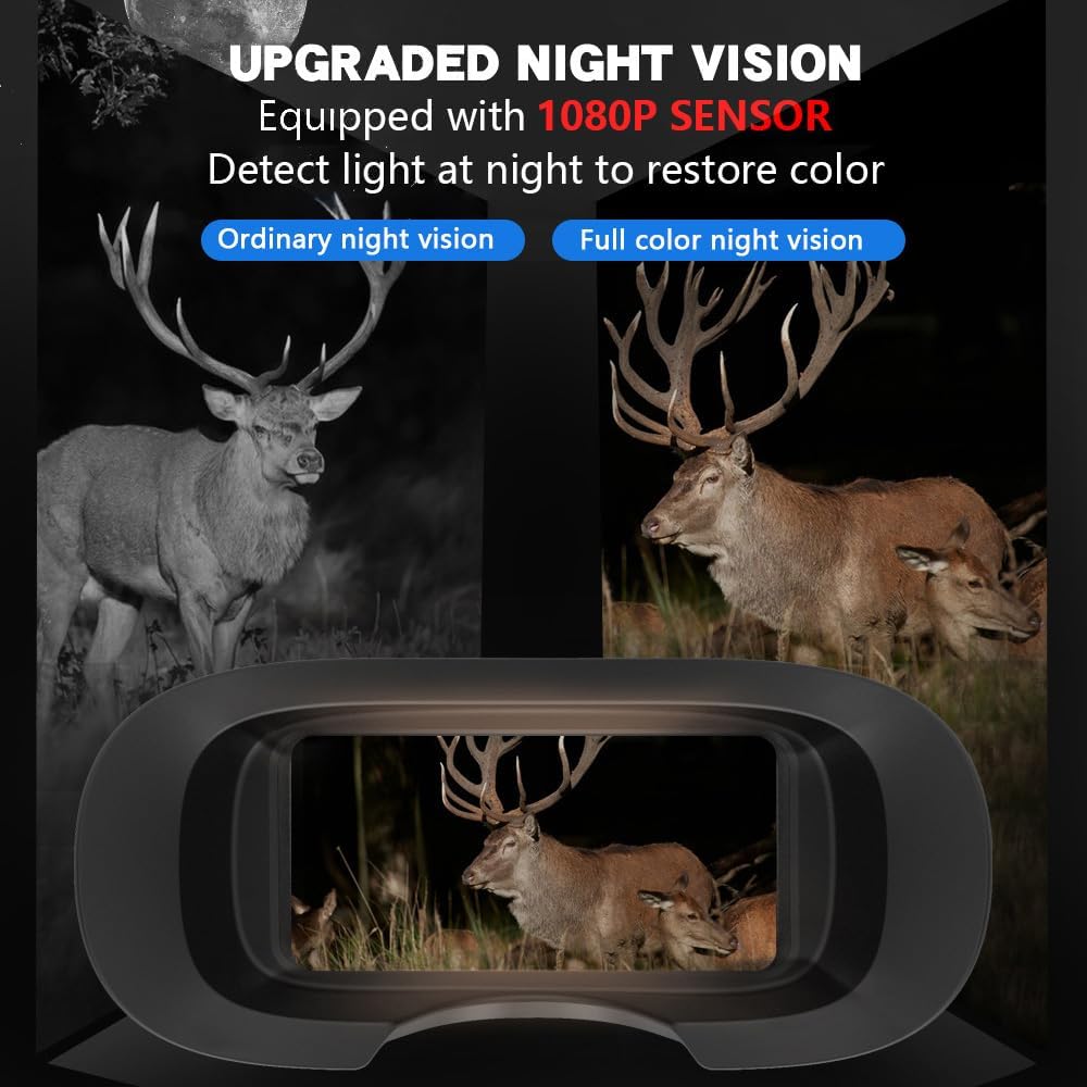 Kavolet Jumelles de vision nocturne 500 m, couleur, zoom optique 4x/numérique 8x, rechargeable 5200 mAh, observation oiseaux, camping, chasse