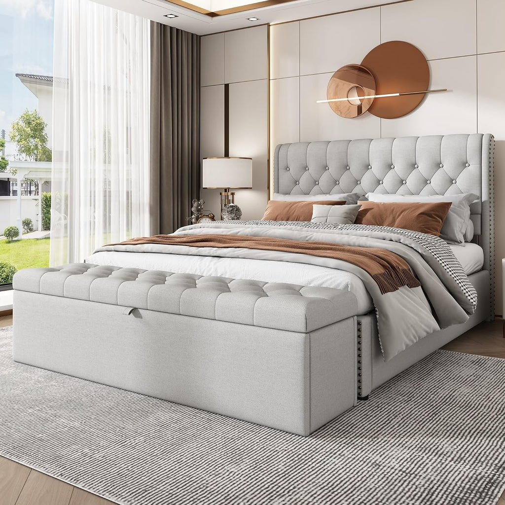 WEALTHOUSE Banc de rangement rembourré pour chambre à coucher - Meuble de rangement - Banc de rangement - Tabouret - Meuble moderne - Solution de rangement - Banc de lit - Coffre de rangement lin